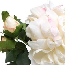 Artículo Rosas blancas flores artificiales rosa grande con tres capullos 57cm