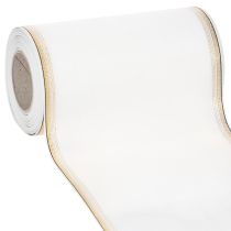 Artículo Cinta de moiré blanca para coronas con borde de perlas doradas, 175 mm - Elegante cinta para decoración y floristería.