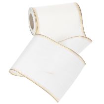 Artículo Cinta de moiré blanca para coronas con borde de perlas doradas, 175 mm - Elegante cinta para decoración y floristería.