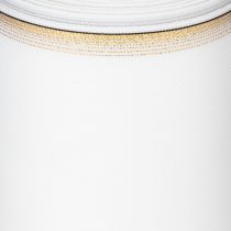 Artículo Cinta de moiré blanca para coronas con borde de perlas doradas, 175 mm - Elegante cinta para decoración y floristería.