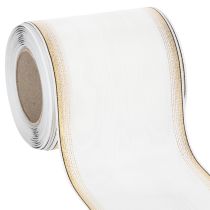 Artículo Cinta de muaré blanca con borde de perla y ribete de tafetán, cinta decorativa, cinta de luto, ancho 100 mm, largo 25 m