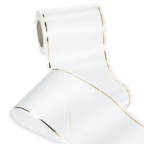 Artículo Cinta blanca para corona con borde dorado para impresión por ordenador, cinta satinada, impermeable, 25 m x 125 mm