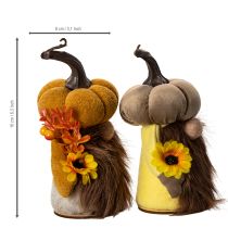 Artículo Figura otoñal de gnomo calabaza con girasol y barba, 16 cm, 2 unidades.