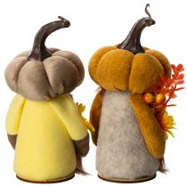 Artículo Figura otoñal de gnomo calabaza con girasol y barba, 16 cm, 2 unidades.