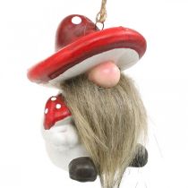 Cerámica de duendecillos decorativos para colgar con sombrero de setas rojo, blanco Al8cm 4ud