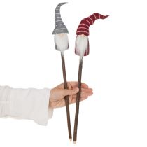 Artículo Figura decorativa de gnomo con sombrero a rayas sobre palo de madera, 46 cm, 6 piezas