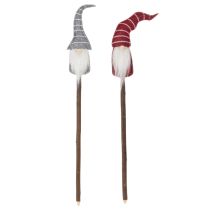 Artículo Figura decorativa de gnomo con sombrero a rayas sobre palo de madera, 46 cm, 6 piezas