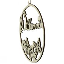 Artículo Cartel de bienvenida, anillo decorativo de madera con mariposa, Ø21,5 cm, 4 piezas - decoración de corona de puerta, primavera, color natural