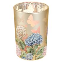 Artículo Portavelas de cristal con motivo floral para momentos de convivencia armoniosos, 18 cm