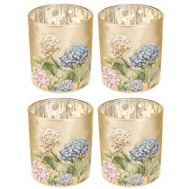 Artículo Farol decorativo de cristal con diseño floral para añadir un toque elegante al hogar, 8 cm, 4 piezas.