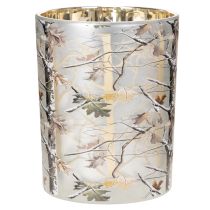 Artículo Farol de cristal con diseño de ramas, interior dorado, 12 cm.