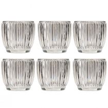 Artículo Tarro de vela farol de cristal con ranuras transparente Ø7cm 6 piezas