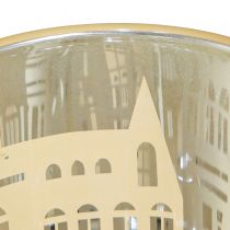 Artículo Linterna de cristal silueta de ciudad dorada plateada H12,5cm 4 piezas