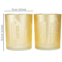 Artículo Farol de cristal plateado dorado con silueta de ciudad H12,5cm 4 uds