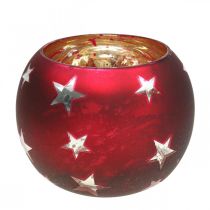 Linterna de cristal candelita de cristal con estrellas rojo Ø12cm H9cm