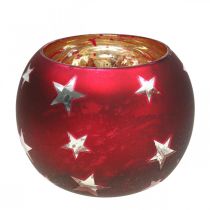 Artículo Linterna de cristal candelita de cristal con estrellas rojo Ø12cm H9cm