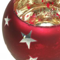 Artículo Linterna de cristal candelita de cristal con estrellas rojo Ø12cm H9cm