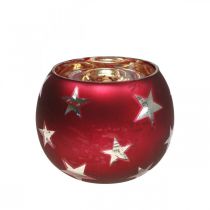 Artículo Linterna de cristal candelita de cristal con estrellas rojo Ø9cm H7cm