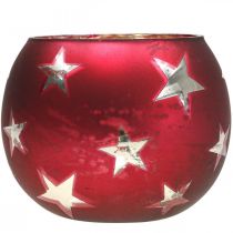 Artículo Linterna de cristal candelita de cristal con estrellas rojo Ø9cm H7cm