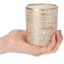 Artículo Portavelas de cristal con estampado de cachemir, Ø8 cm, H9 cm, 2 unidades
