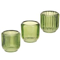 Artículo Portavelas de cristal estilo farolillo retro verde de 8 cm, 6 unidades