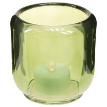 Artículo Portavelas de cristal estilo farolillo retro verde de 8 cm, 6 unidades