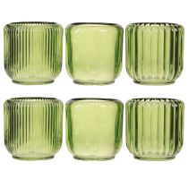 Artículo Portavelas de cristal estilo farolillo retro verde de 8 cm, 6 unidades