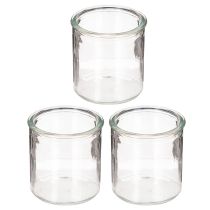 Artículo Portavelas redondo de cristal transparente, 8 cm, 3 unidades