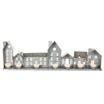 Artículo Hilera decorativa de casas con portavelas, decoración de Adviento, 68 cm