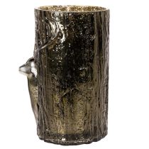 Artículo Portavelas de cristal con relieves de cabeza de ciervo y árbol, decoración invernal, 26 cm.