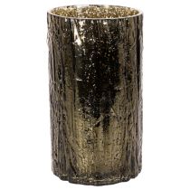 Artículo Portavelas de cristal con relieves de cabeza de ciervo y árbol, decoración invernal, 26 cm.