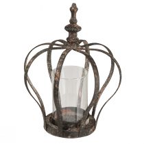 Artículo Farol Corona Marrón Óxido Con Vela Vidrio Ø14cm H18cm