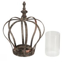 Artículo Farol Corona Marrón Óxido Con Vela Vidrio Ø14cm H18cm