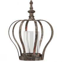 Artículo Farol Corona Marrón Óxido Con Vela Vidrio Ø14cm H18cm
