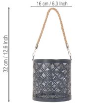 Artículo Portavelas metálico, farol decorativo con asa, color antracita, Ø16 cm, 2 unidades.