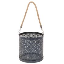 Artículo Portavelas metálico, farol decorativo con asa, color antracita, Ø16 cm, 2 unidades.