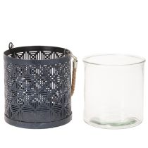 Artículo Portavelas metálico, farol decorativo con asa, color antracita, Ø16 cm, 2 unidades.