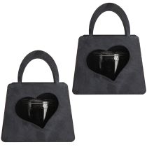 Artículo Bolsa decorativa de metal con forma de farol con forma de corazón antracita H18cm 2uds