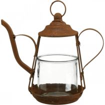 Linterna metal vidrio tetera pátina decoración Ø15cm H26cm