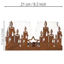 Artículo Farol de metal con inserto de cristal, acabado en metal oxidado, portavelas decorativo, 21,5 cm