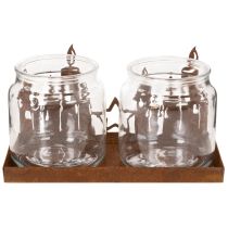 Artículo Farol de metal con inserto de cristal, acabado en metal oxidado, portavelas decorativo, 21,5 cm