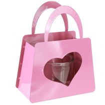 Artículo Bolso de metal con linterna y inserto de cristal en forma de corazón rosa H26cm