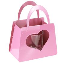 Artículo Farol de metal con inserto de cristal, bolsa rosa, 18 cm de alto, 2 unidades