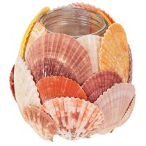 Artículo Portavelas náutico, farol, conchas marinas auténticas, decoración para baño, ambiente festivo, 12 cm
