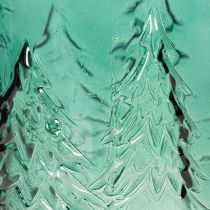 Artículo Portavelas de cristal con abetos en relieve, decoración navideña, 16 cm.