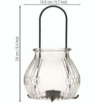 Artículo Portavelas de cristal con forma de farol, metal, transparente, color negro, Ø14,5 cm