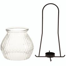 Artículo Portavelas de cristal con forma de farol, metal, transparente, color negro, Ø14,5 cm