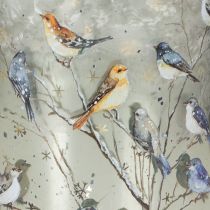 Artículo Portavelas con pájaros, diseño invernal, acabado brillante, 12 cm.