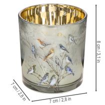 Artículo Portavelas de cristal con motivo de pájaro y copo de nieve, 8 cm, 2 unidades