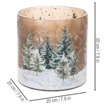 Artículo Portavelas de cristal con diseño de bosque invernal nevado, decoración navideña, 20 cm.